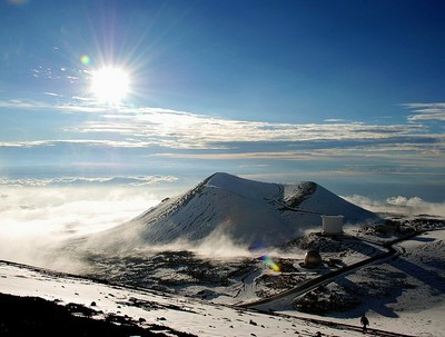 Pu`u on Mauna Kea, covered in snow.