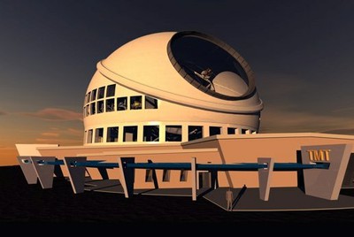 TMT Corporation's proposed Thirty Meter Telescope, accompanying office building, road, parking lot and proposed gift shop--which they hope to construct on undeveloped conservation lands on Mauna Kea's summit. 